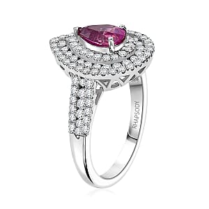 Certified & Appraised Rhapsody AAAA Padparadscha Sapphire and E-F VS2 Diamond 2.50 ctw Double Halo Ring in 950 Platinum (Size 7.0) 7 Grams