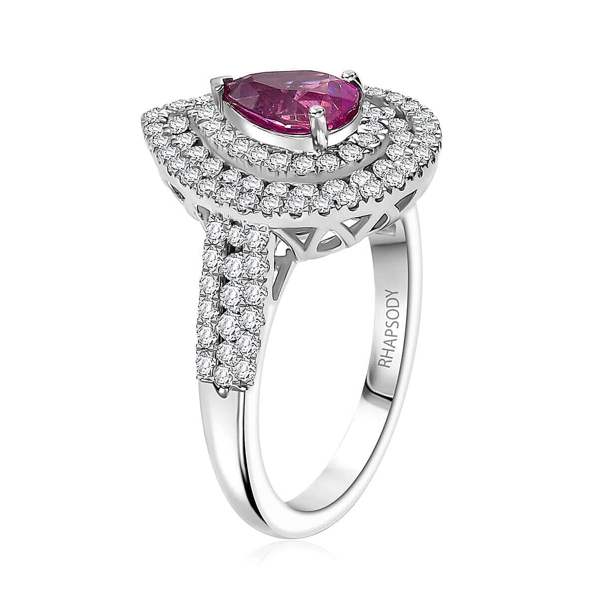 Chairman Vault Collection Certified & Appraised Rhapsody AAAA Padparadscha Sapphire and E-F VS2 Diamond 2.50 ctw Double Halo Ring in 950 Platinum (Size 8.0) 7 Grams image number 3