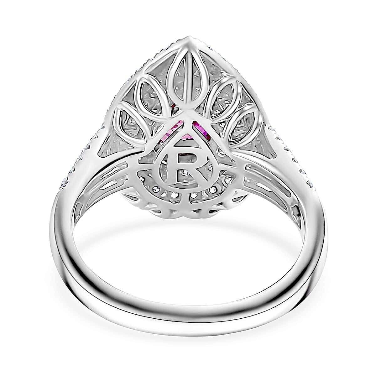 Chairman Vault Collection Certified & Appraised Rhapsody AAAA Padparadscha Sapphire and E-F VS2 Diamond 2.50 ctw Double Halo Ring in 950 Platinum (Size 8.0) 7 Grams image number 4