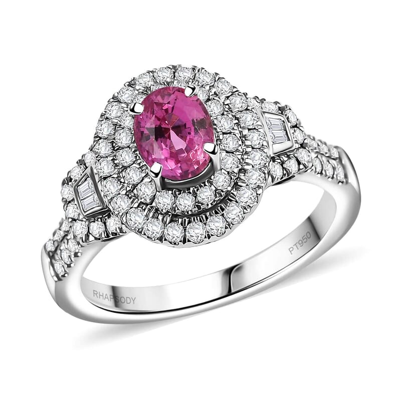 Certified & Appraised Rhapsody AAAA Padparadscha Sapphire and E-F VS2 Diamond 1.76 ctw Ring in 950 Platinum (Size 10.0) 7.71 Grams