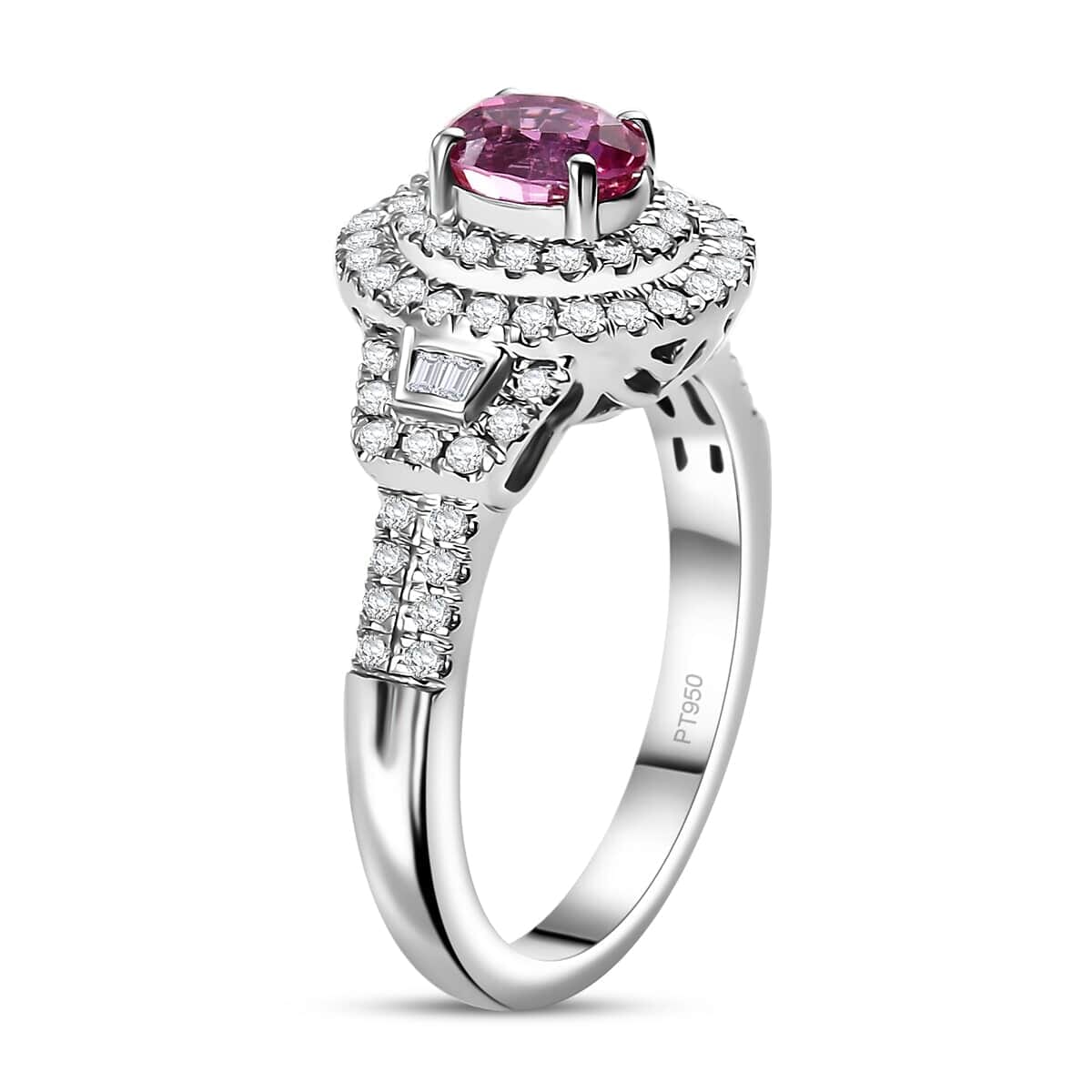 Certified & Appraised Rhapsody AAAA Padparadscha Sapphire and E-F VS2 Diamond 1.76 ctw Ring in 950 Platinum (Size 7.5) 7.71 Grams image number 3