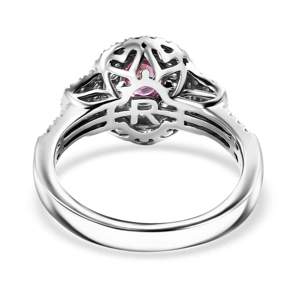 Certified & Appraised Rhapsody AAAA Padparadscha Sapphire and E-F VS2 Diamond 1.76 ctw Ring in 950 Platinum (Size 7.5) 7.71 Grams image number 4