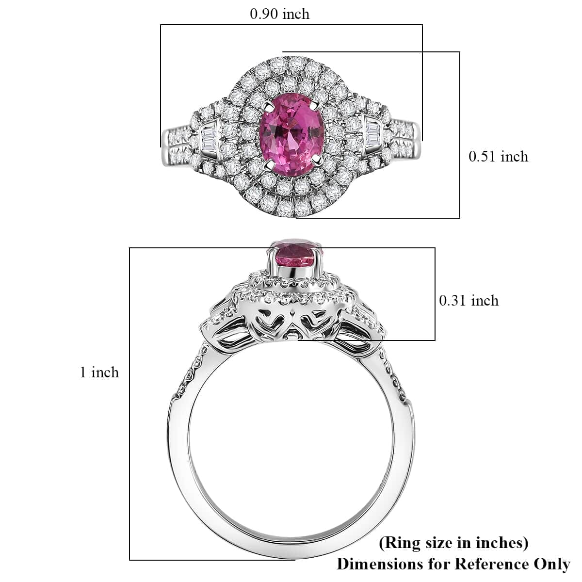 Certified & Appraised Rhapsody AAAA Padparadscha Sapphire and E-F VS2 Diamond 1.76 ctw Ring in 950 Platinum (Size 7.5) 7.71 Grams image number 5