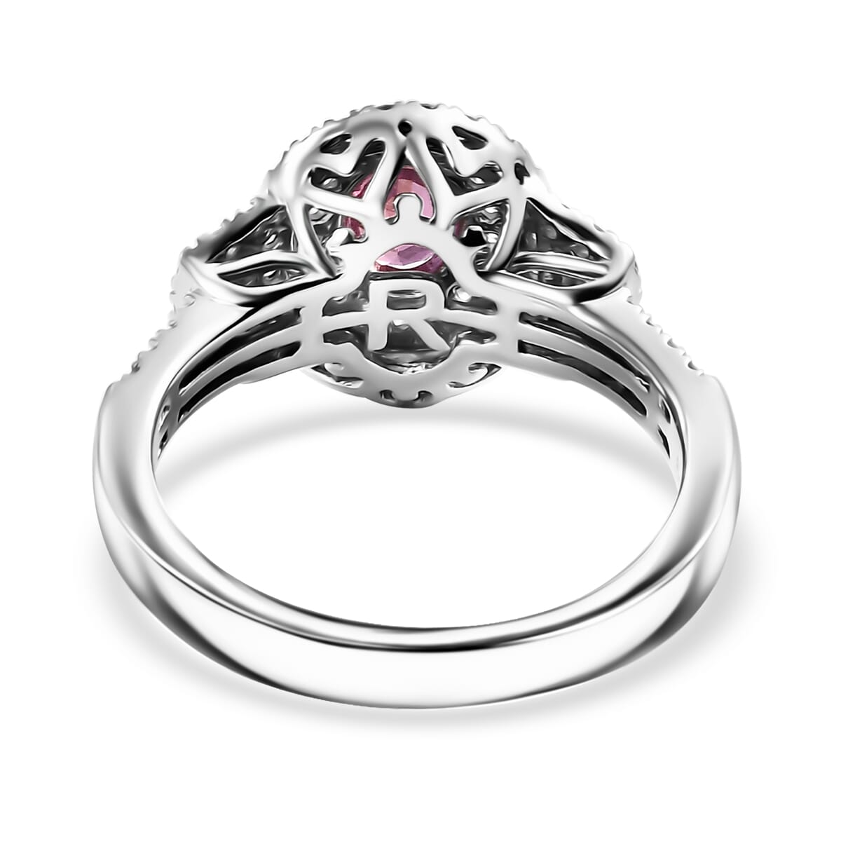 Certified & Appraised Rhapsody AAAA Padparadscha Sapphire and E-F VS2 Diamond 1.76 ctw Ring in 950 Platinum (Size 9.0) 7.71 Grams image number 4