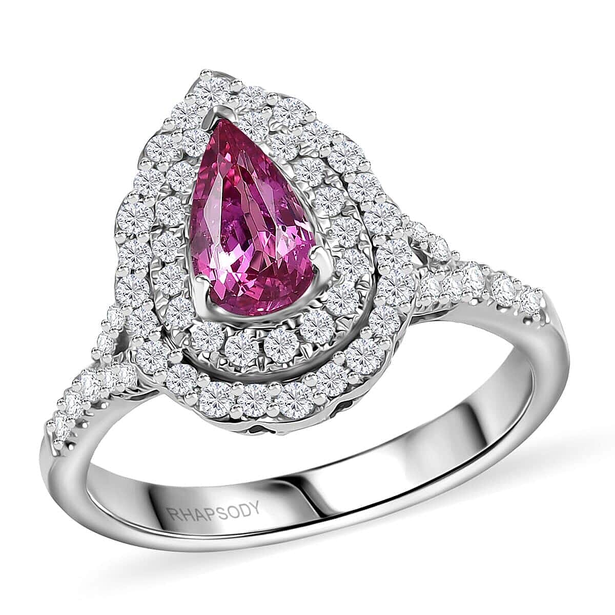 Certified & Appraised Rhapsody AAAA Padparadscha Sapphire and E-F VS2 Diamond 1.60 ctw Ring in 950 Platinum (Size 6.0) 6.30 Grams image number 0
