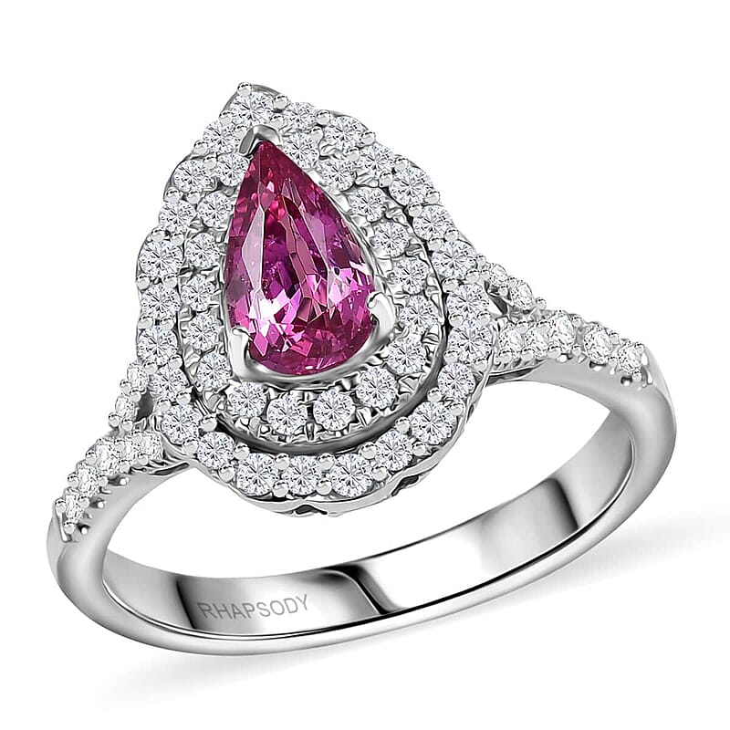 Certified & Appraised Rhapsody AAAA Padparadscha Sapphire and E-F VS2 Diamond 1.60 ctw Ring in 950 Platinum (Size 7.0) 6.30 Grams