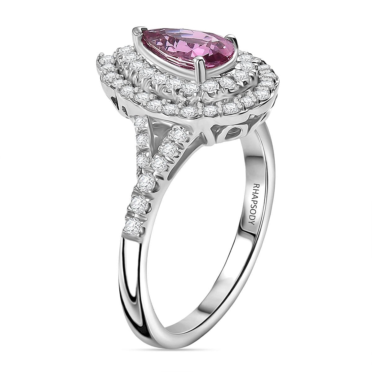 Certified & Appraised Rhapsody AAAA Padparadscha Sapphire and E-F VS2 Diamond 1.60 ctw Ring in 950 Platinum (Size 8.0) 6.30 Grams image number 3