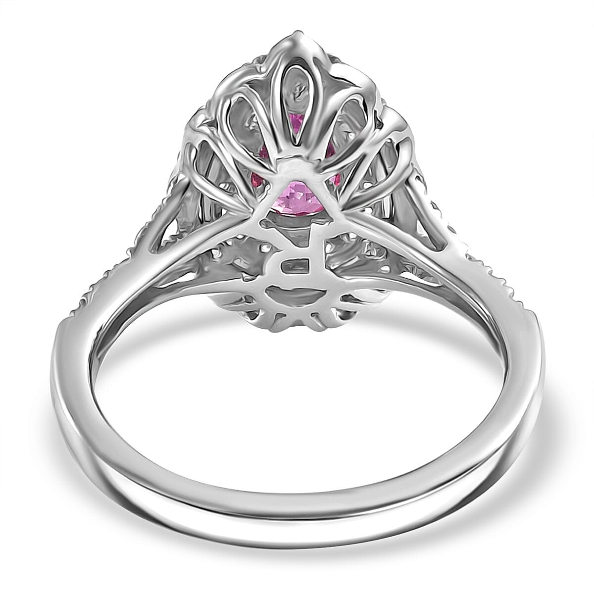 Certified & Appraised Rhapsody AAAA Padparadscha Sapphire and E-F VS2 Diamond 1.60 ctw Ring in 950 Platinum (Size 8.0) 6.30 Grams image number 4