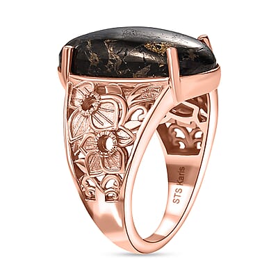 Karis Matrix Silver Shungite Flower Ring in 18K RG Plated (Size 10.0) 6.40 ctw