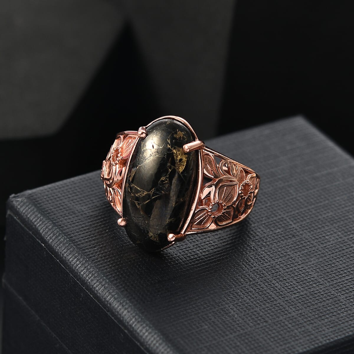 Silver Shungite Matrix  Solitaire Ring Pure Yellow Brass  7.30 ctw image number 1