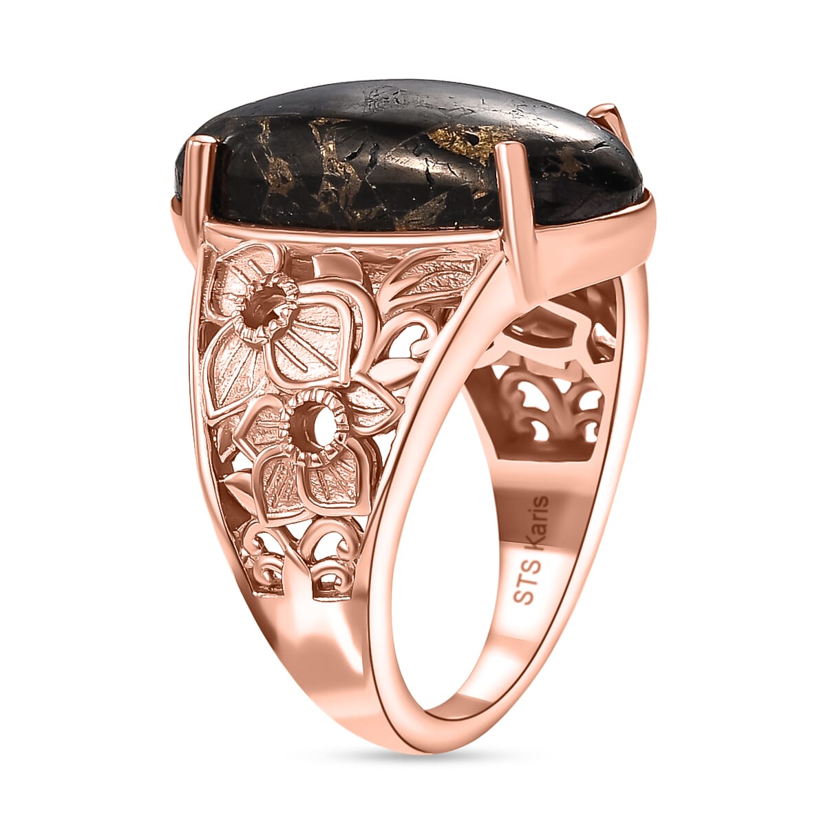 Karis Matrix Silver Shungite 6.40 ctw Flower Ring in 18K RG Plated (Size 9.0) image number 3