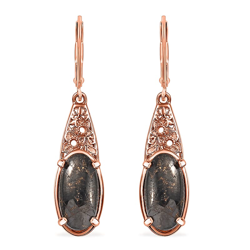 Karis Matrix Silver Shungite 5.40 ctw Lever Back Earrings 18K RG Plated