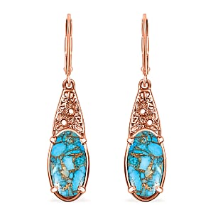 Karis Matrix Chestnut Brine Turquoise 6.10 ctw Lever Back Earrings in 18K RG Plated