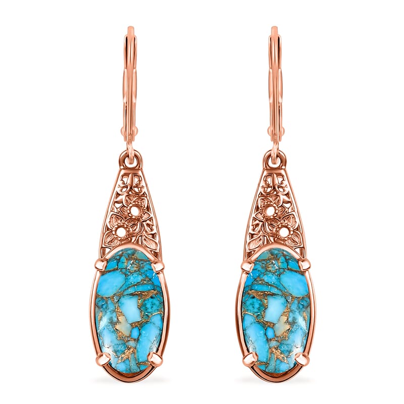 Karis Matrix Chestnut Brine Turquoise 6.10 ctw Lever Back Earrings in 18K RG Plated