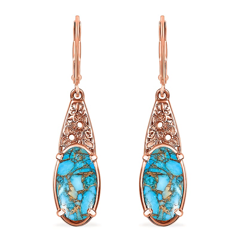 Karis Matrix Chestnut Brine Turquoise 6.10 ctw Lever Back Earrings in 18K RG Plated
