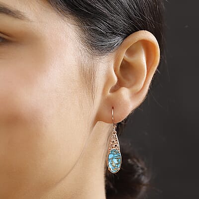 Karis Matrix Chestnut Brine Turquoise 6.10 ctw Lever Back Earrings in 18K RG Plated