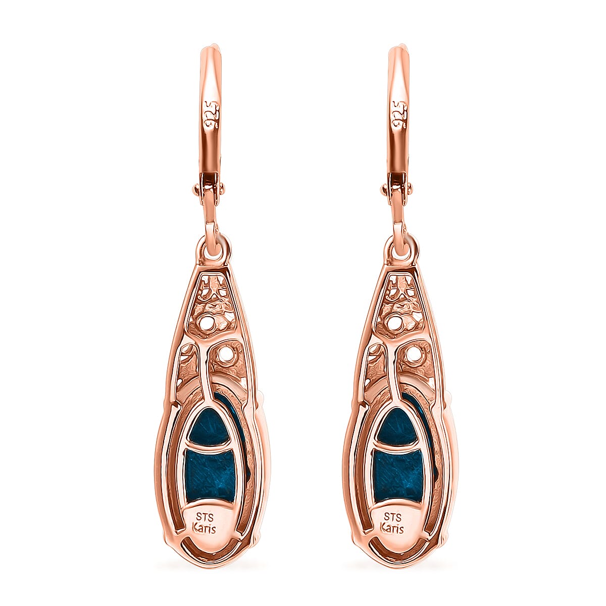 Karis Matrix Chestnut Brine Turquoise 6.10 ctw Lever Back Earrings in 18K RG Plated image number 4