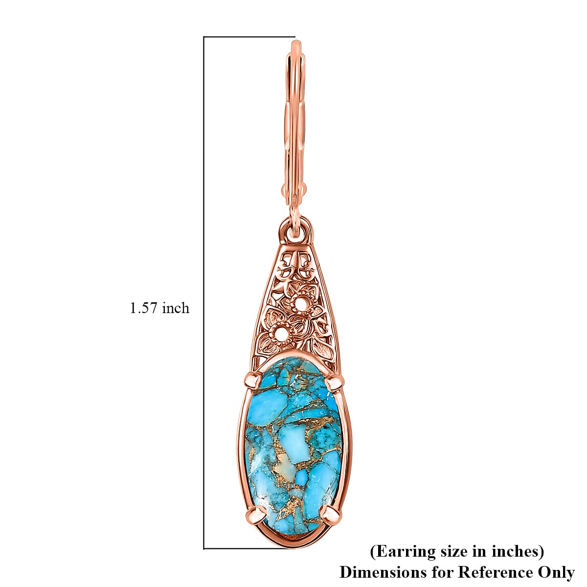 Karis Matrix Chestnut Brine Turquoise 6.10 ctw Lever Back Earrings in 18K RG Plated image number 5