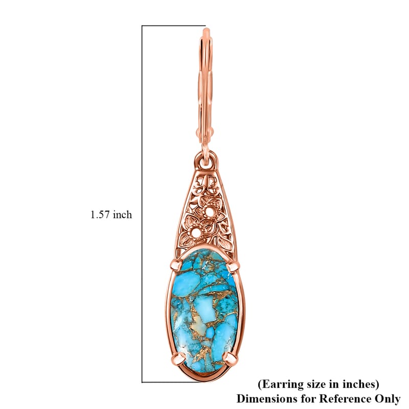 Karis Matrix Chestnut Brine Turquoise 6.10 ctw Lever Back Earrings in 18K RG Plated
