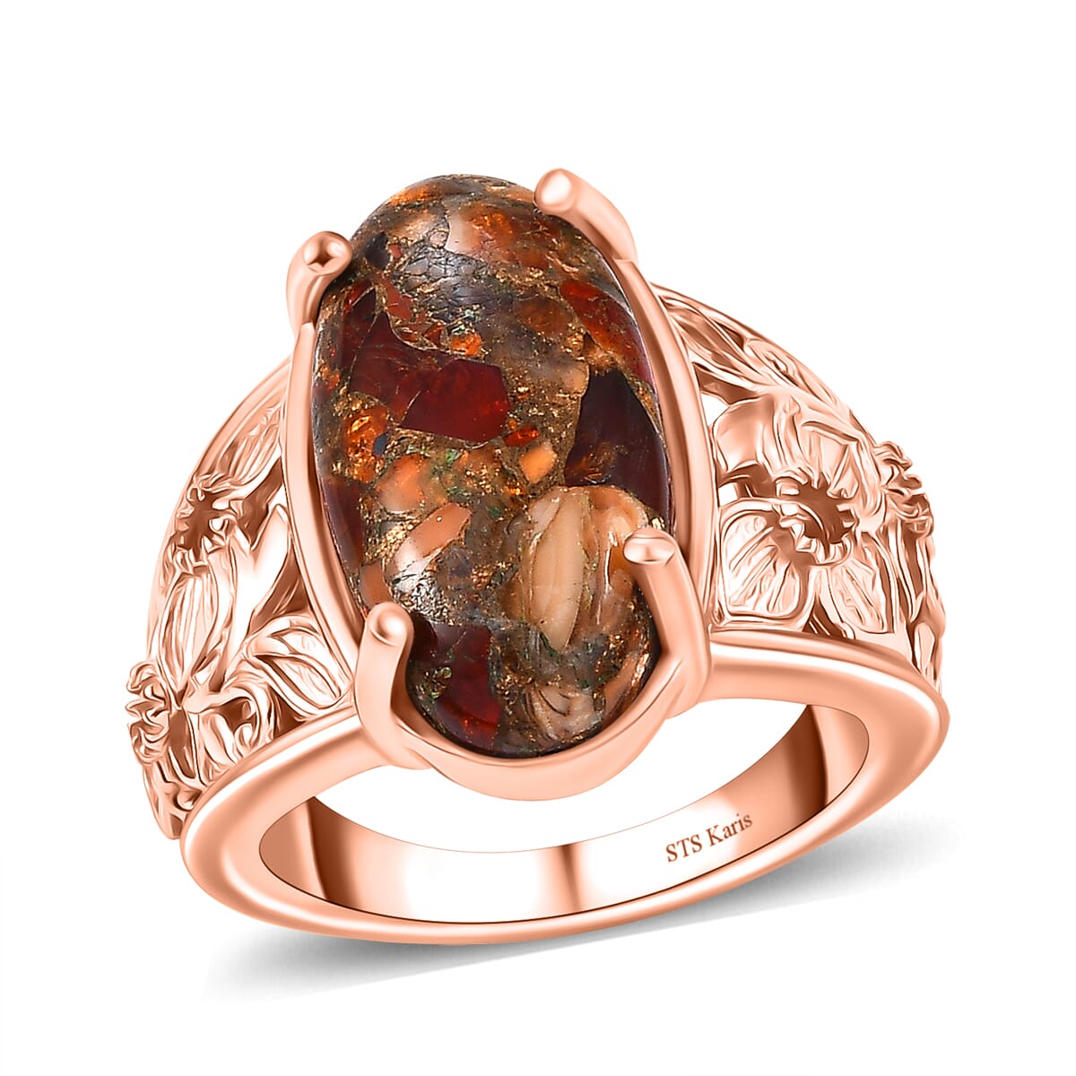 Karis Matrix Fire Opal 7.10 ctw Flower Ring in 18K RG Plated (Size 10.0) image number 0