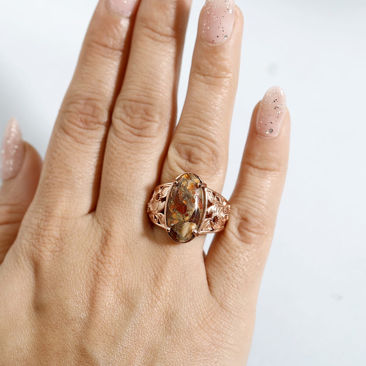 Karis Matrix Fire Opal 7.10 ctw Flower Ring in 18K RG Plated (Size 10.0) image number 2