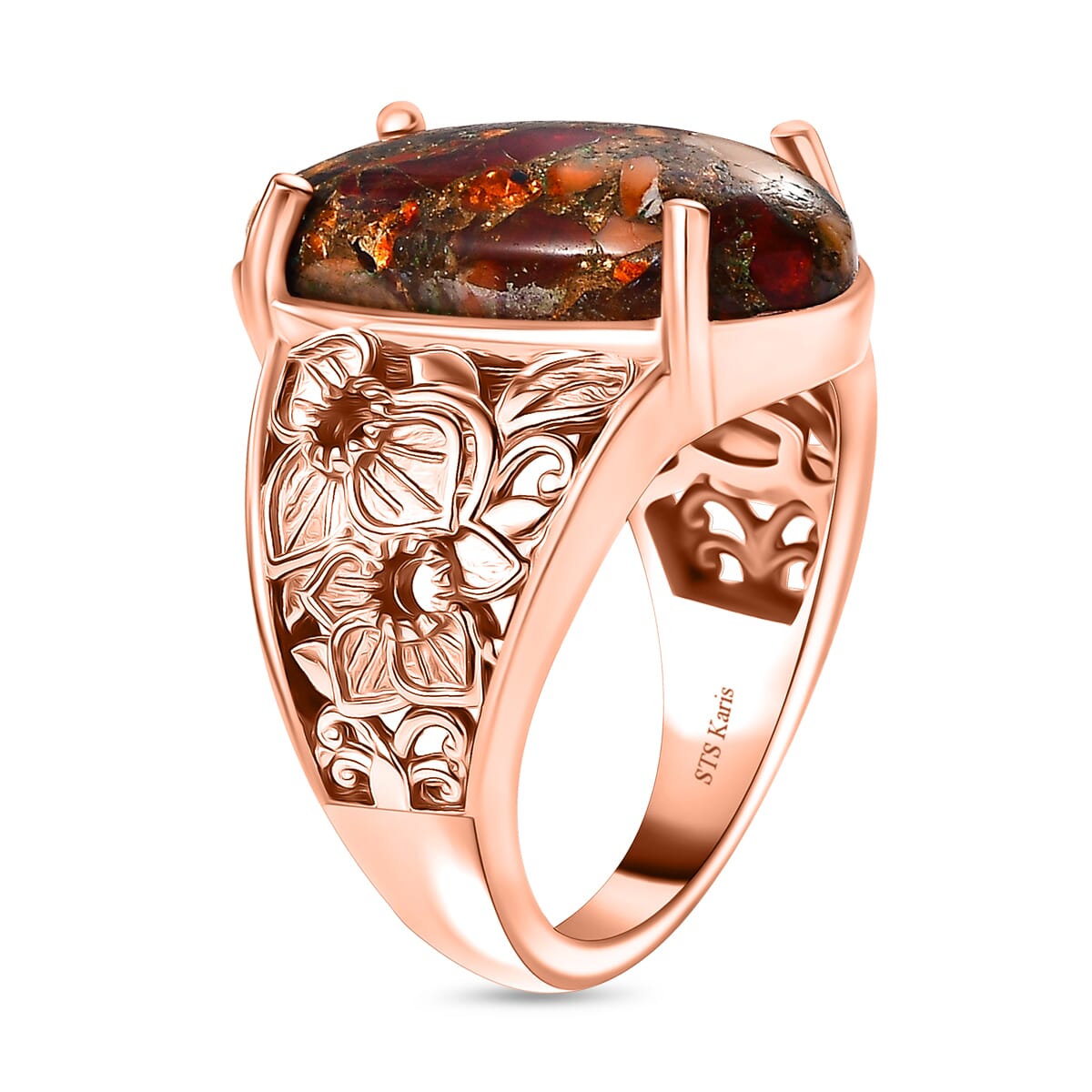 Karis Matrix Fire Opal 7.10 ctw Flower Ring in 18K RG Plated (Size 10.0) image number 3