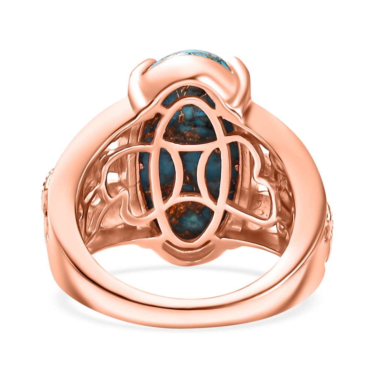 Karis Matrix Chestnut Brine Turquoise 9.70 ctw Flower Ring in 18K RG Plated (Size 11.0) image number 4