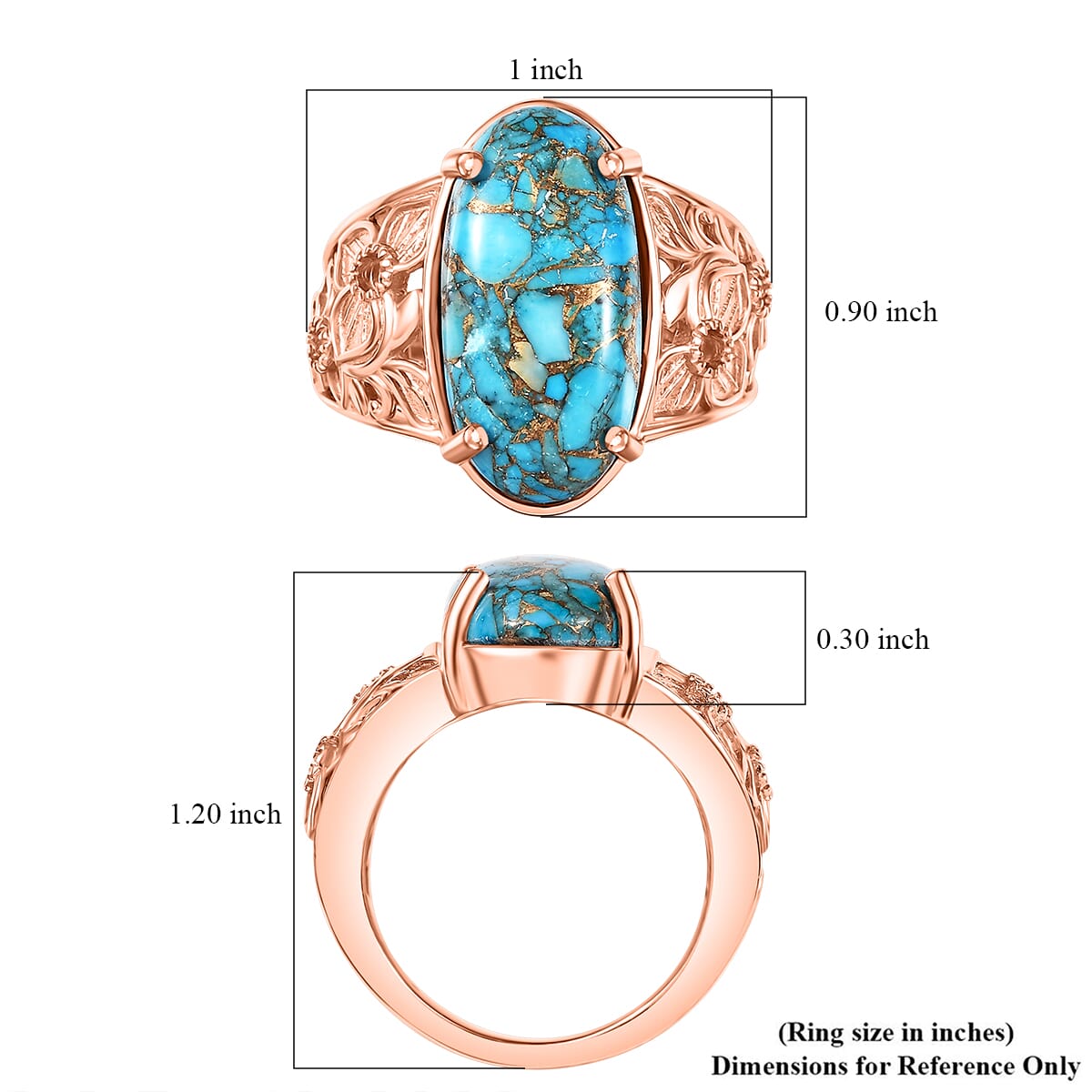 Karis Matrix Chestnut Brine Turquoise 9.70 ctw Flower Ring in 18K RG Plated (Size 11.0) image number 5