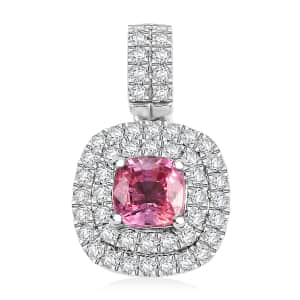 Certified & Appraised Rhapsody AAAA Padparadscha Sapphire and E-F VS2 Diamond 1.25 ctw Double Halo Pendant in 950 Platinum