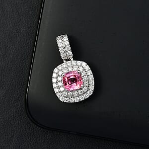 Certified & Appraised Rhapsody AAAA Padparadscha Sapphire and E-F VS2 Diamond 1.25 ctw Double Halo Pendant without Chain in 950 Platinum