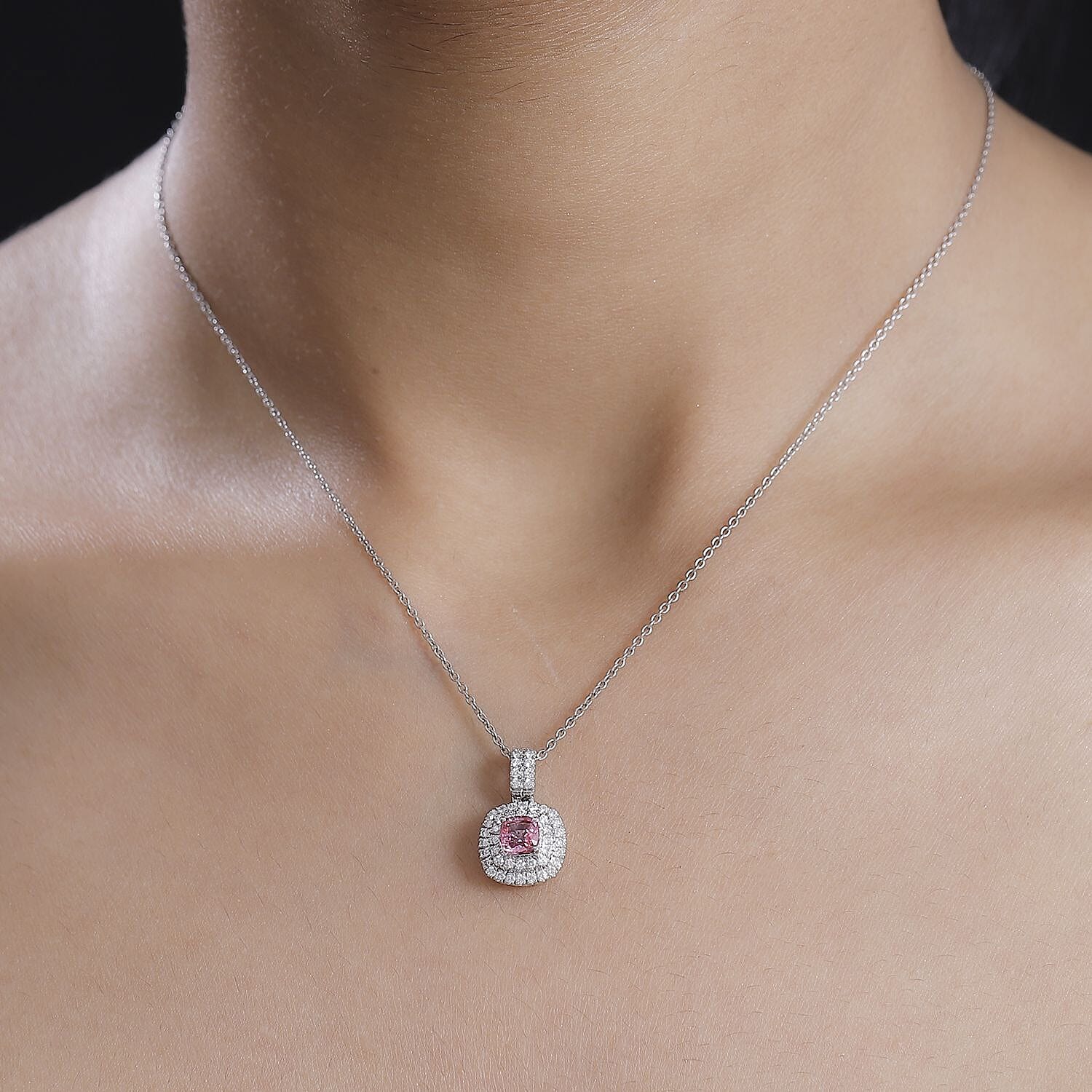 Certified & Appraised Rhapsody AAAA Padparadscha Sapphire and E-F VS2 Diamond 1.25 ctw Double Halo Pendant without Chain in 950 Platinum