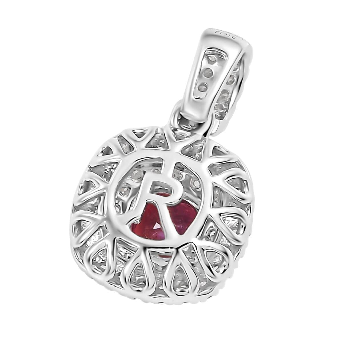 Certified & Appraised Rhapsody AAAA Padparadscha Sapphire and E-F VS2 Diamond 1.25 ctw Double Halo Pendant in 950 Platinum image number 4