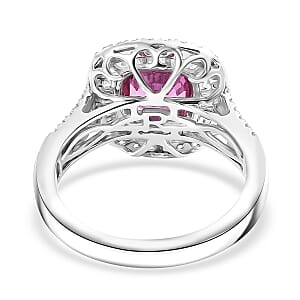 Certified & Appraised Rhapsody AAAA Padparadscha Sapphire and E-F VS2 Diamond 2.40 ctw Double Halo Ring in 950 Platinum (Size 6.5) 7.45 Grams