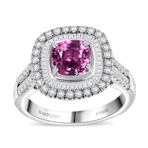 Certified & Appraised Rhapsody AAAA Padparadscha Sapphire and E-F VS2 Diamond 2.40 ctw Double Halo Ring in 950 Platinum (Size 8.0) 7.45 Grams