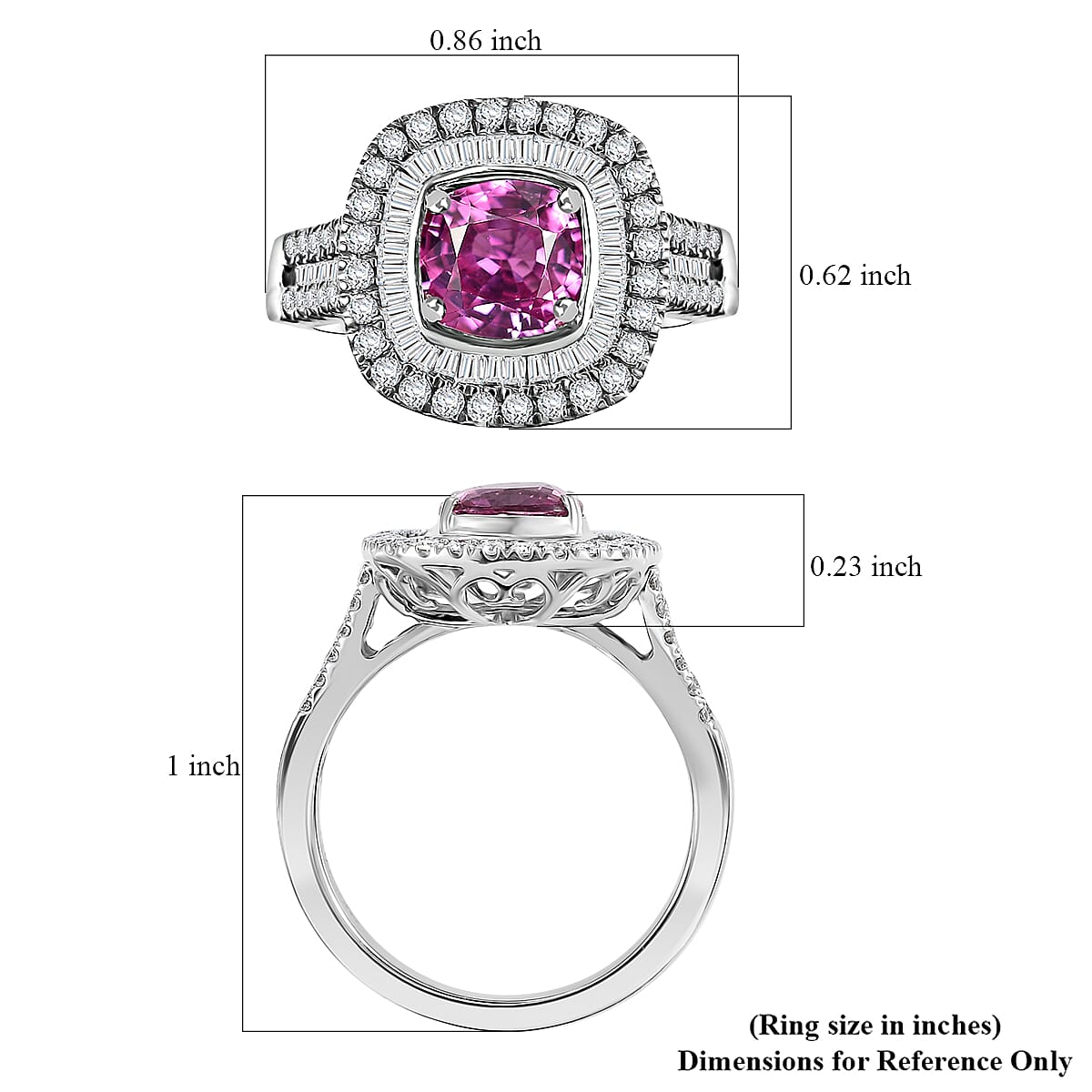 Certified & Appraised Rhapsody AAAA Padparadscha Sapphire and E-F VS2 Diamond 2.40 ctw Double Halo Ring in 950 Platinum (Size 8.5) 7.45 Grams image number 4