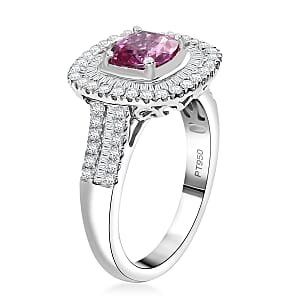 Certified & Appraised Rhapsody AAAA Padparadscha Sapphire and E-F VS2 Diamond 2.40 ctw Double Halo Ring in 950 Platinum (Size 9.0) 7.45 Grams