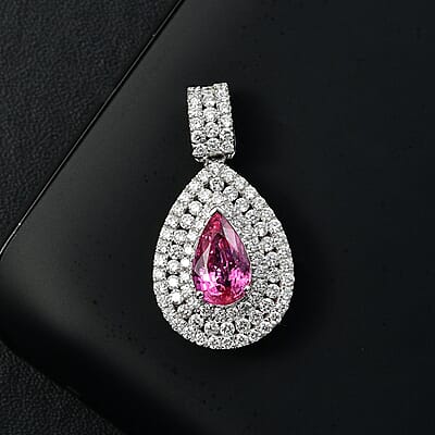 Certified & Appraised Rhapsody AAAA Padparadscha Sapphire and E-F VS2 Diamond 2.75 ctw Double Halo Pendant in 950 Platinum 