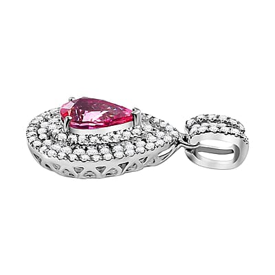 Certified & Appraised Rhapsody AAAA Padparadscha Sapphire and E-F VS2 Diamond 2.75 ctw Double Halo Pendant in 950 Platinum 