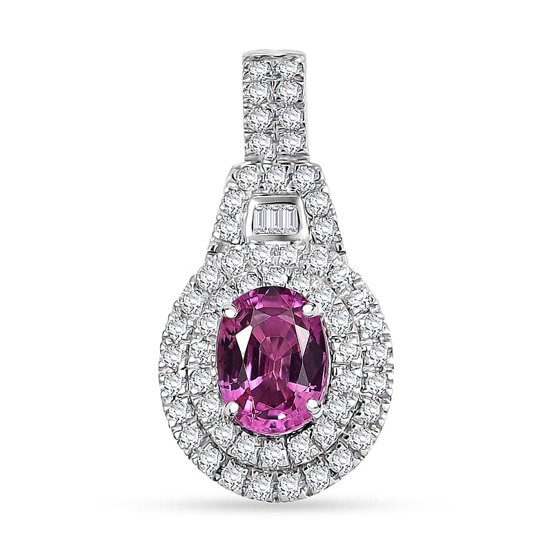 Certified & Appraised Rhapsody AAAA Padparadscha Sapphire and E-F VS2 Diamond 2.02 ctw Pendant without Chain in 950 Platinum