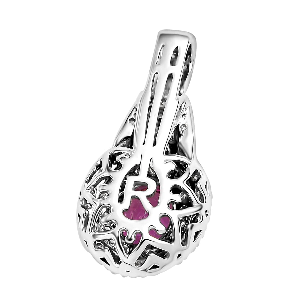 Certified & Appraised Rhapsody AAAA Padparadscha Sapphire and E-F VS2 Diamond 2.02 ctw Pendant in 950 Platinum  image number 4