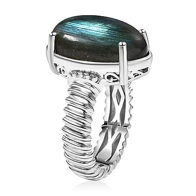 Karis Malagasy Labradorite 14.25 ctw Solitaire Ring in Platinum Bond (Size 10.0)