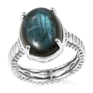 Karis Malagasy Labradorite 12.25 ctw Solitaire Ring in Plated Bond (Size 11.0)