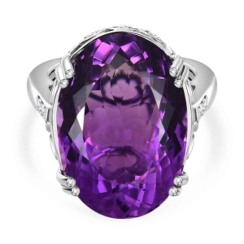 African Amethyst and White Zircon 24.74 ctw Ring in Rhodium Over Sterling Silver (Size 6.5)