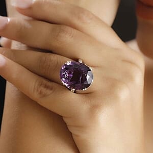 African Amethyst and White Zircon 24.74 ctw Ring in Rhodium Over Sterling Silver (Size 6.5)