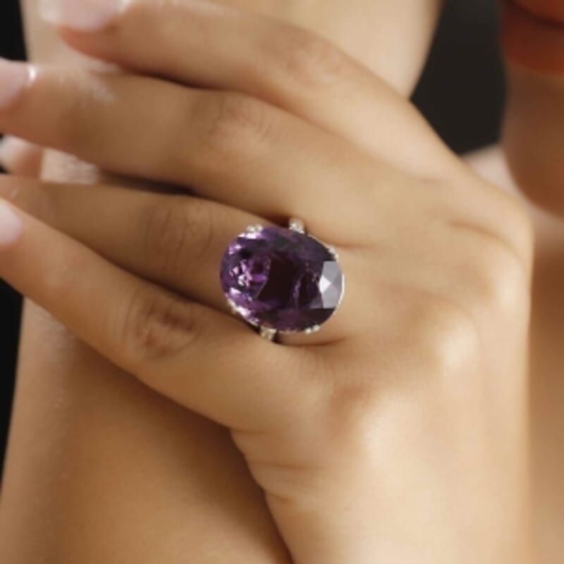 African Amethyst and White Zircon 24.74 ctw Ring in Rhodium Over Sterling Silver (Size 6.5)