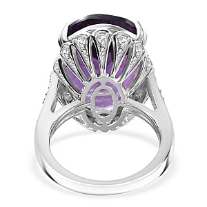 African Amethyst and White Zircon 24.74 ctw Ring in Rhodium Over Sterling Silver (Size 6.5)