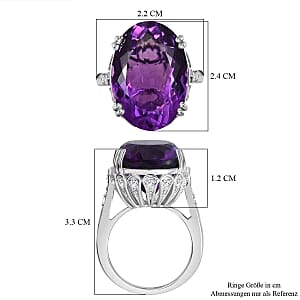 African Amethyst and White Zircon 24.74 ctw Ring in Rhodium Over Sterling Silver (Size 6.5)