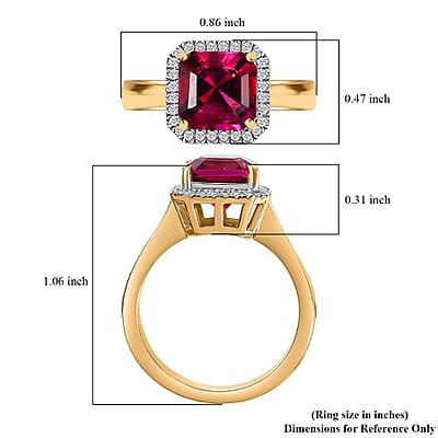 Asscher Cut Premium Lab Created Bixbite and Moissanite 2.75 ctw Halo Ring in 18K Vermeil Yellow Gold Over Sterling Silver (Size 10.0)