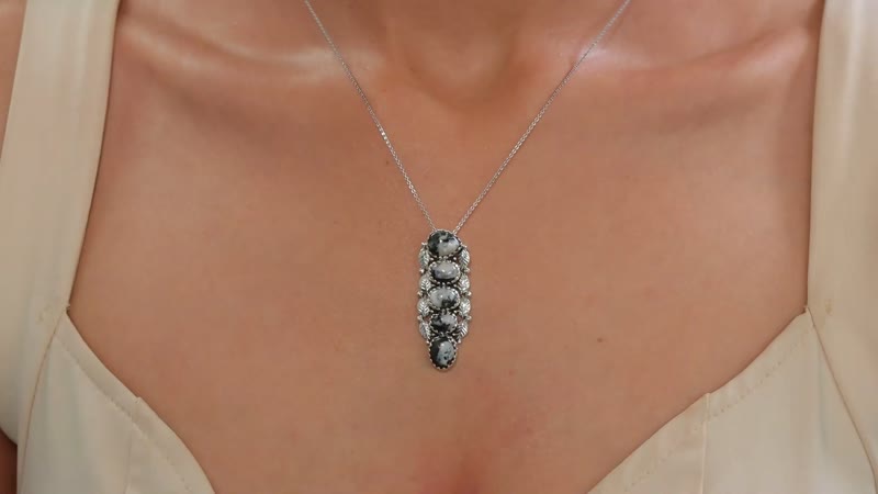 D'Joy Artisan Crafted White Buffalo 6.80 ctw Leaf Pendant without Chain in Black Oxidized Sterling Silver