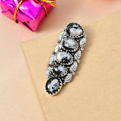 D'Joy Artisan Crafted White Buffalo 6.80 ctw Leaf Pendant without Chain in Black Oxidized Sterling Silver